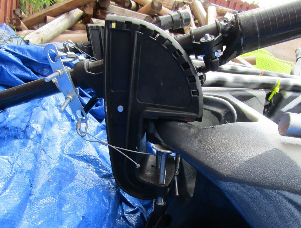 The trolling motor's mounting bracket requires very little work to adapt to the rudder mount.