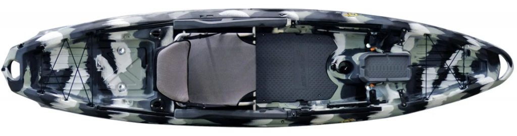 The Big Fish 120 has a front console and pockets on either side of the seat for storage.