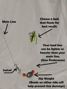 The slip sinker allows you to easily fish the bottom of the water column with a very low profile.