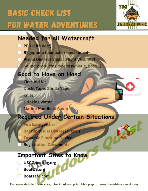 The simple, easy to follow, boater safety list TOQ starts every water trip with.