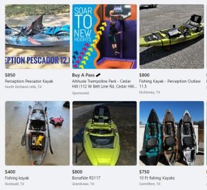 Marketplace is just one resource used by shoppers to find second hand kayaks.