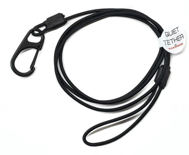 The Quiet Tether by YakRods is one method for securing your rods on your kayak.
