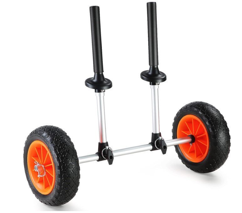 Kayak wheels that fit in the scupper holes are easy to insert on and off the water.