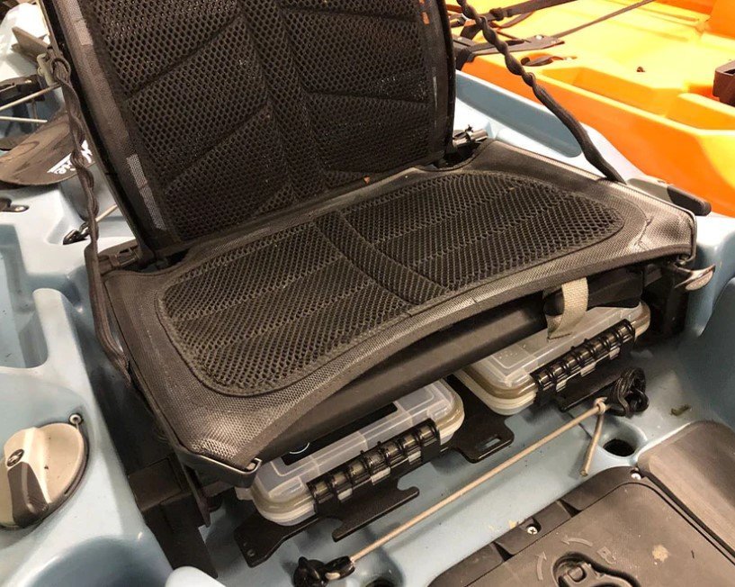 Storage cases can provide a secured frame to slide tackle or waterproof boxes under your captain's chair for added security on your modified kayak.